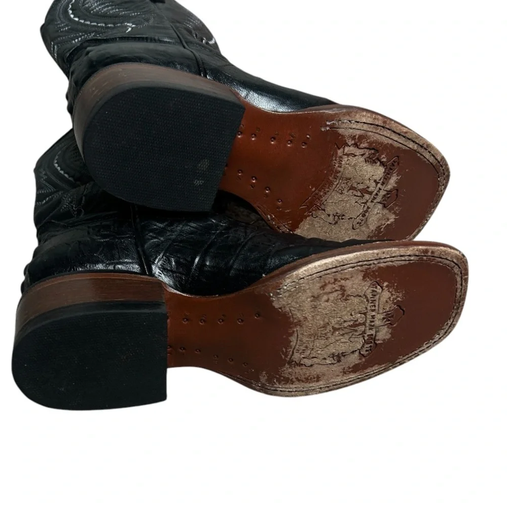 Tanner Mark Caiman Tail Print Embossed Cowboy Boot ( Black ) Kids Size 4